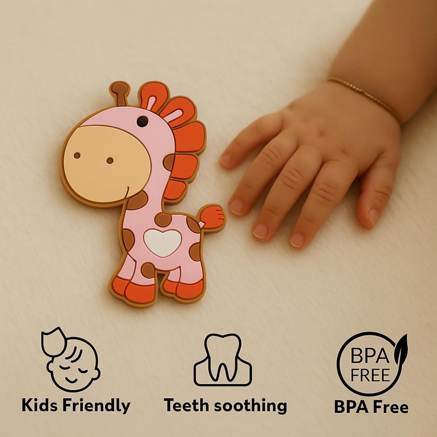 Silicone Cartoon Teether- Giraffe (Pink)