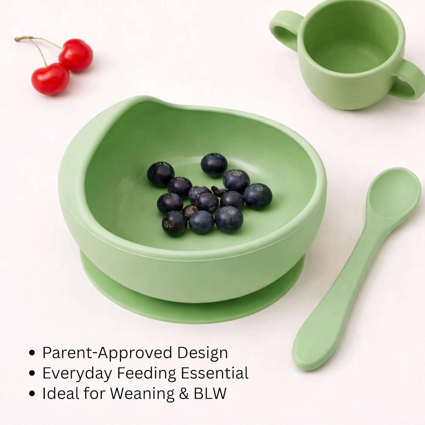 Silicone Suction Bowl & Spoon Set - Olive Mist