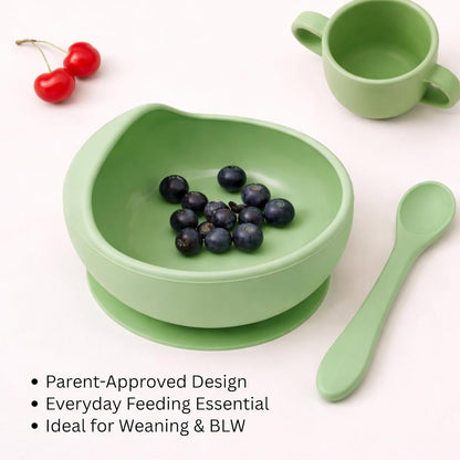 Silicone Suction Bowl & Spoon Set - Olive Mist