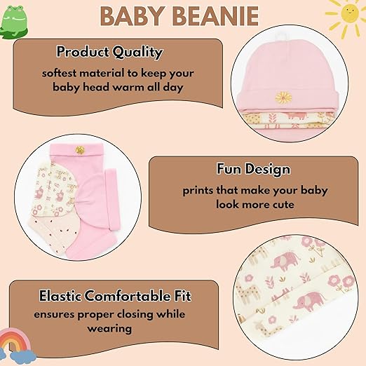Unisex Baby Beanies Set of 5 - Rosy Bloom