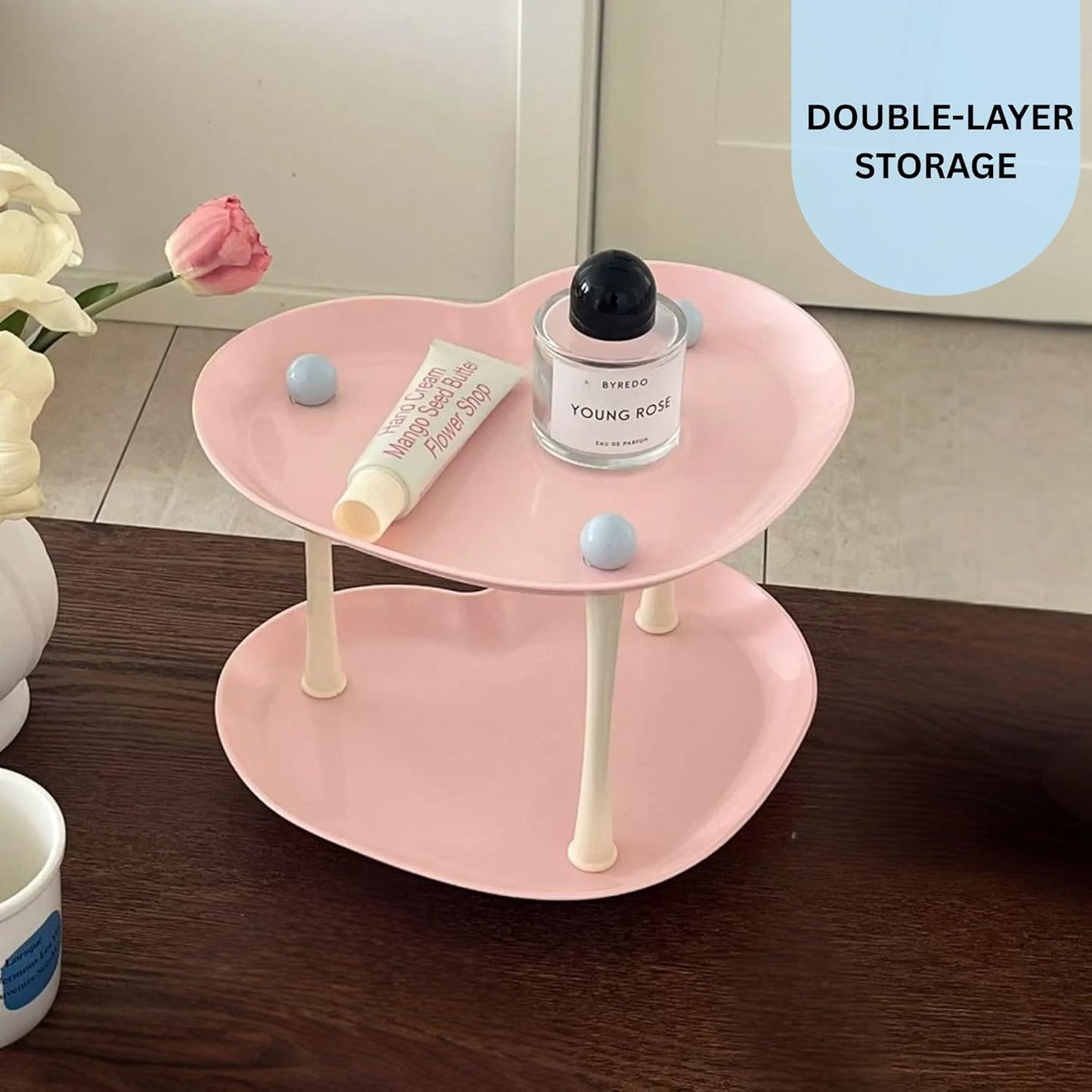 Multi-Purpose Heart-shaped 2 layer Baby Essentials Storage Stand - Blush Pink