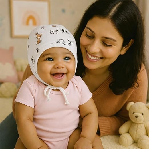 Muslin Dori Cap - Combo of 3 (Space Bear, Sunny Bunny, Jungle Buddies)