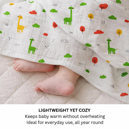 Organic Cotton Muslin Blanket - Giraffe Safari