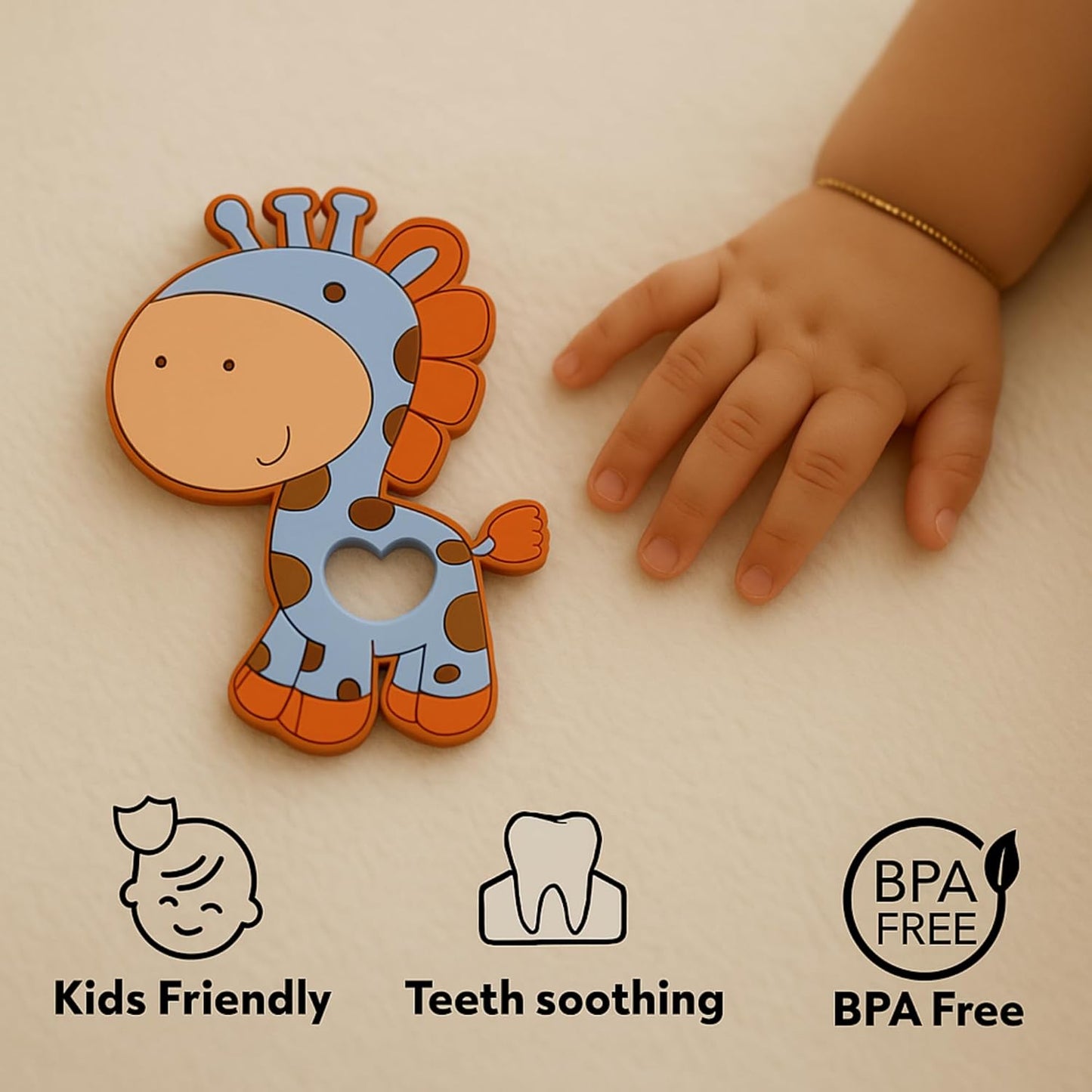 Silicone Cartoon Teether - Giraffe (Blue)