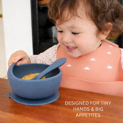 Silicone Suction Bowl & Spoon Set - Blueberry Blue