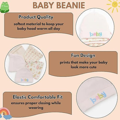 Unisex Baby Beanies Set of 5 - Soft Blush Wonders