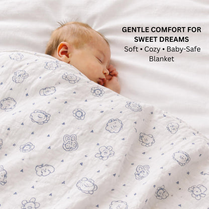 Organic Cotton Muslin Blanket - Bunny and Bear