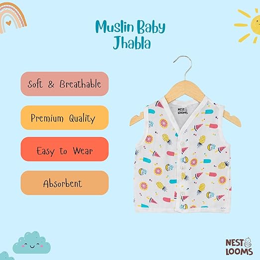 Sleeveless Jhabla With Button - Tropical Treats