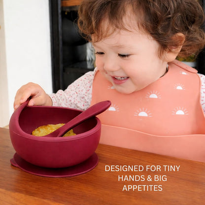 Silicone Suction Bowl & Spoon Set - Mulberry Red