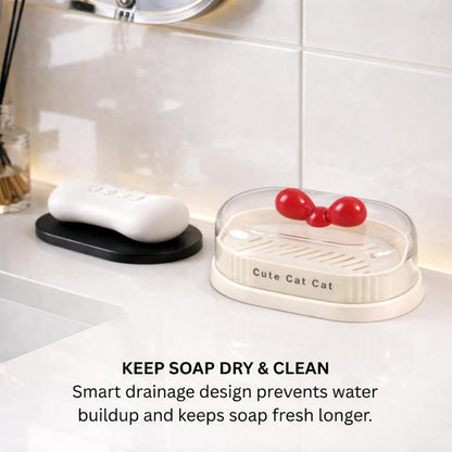 Soap Holder - Cute Cat - White