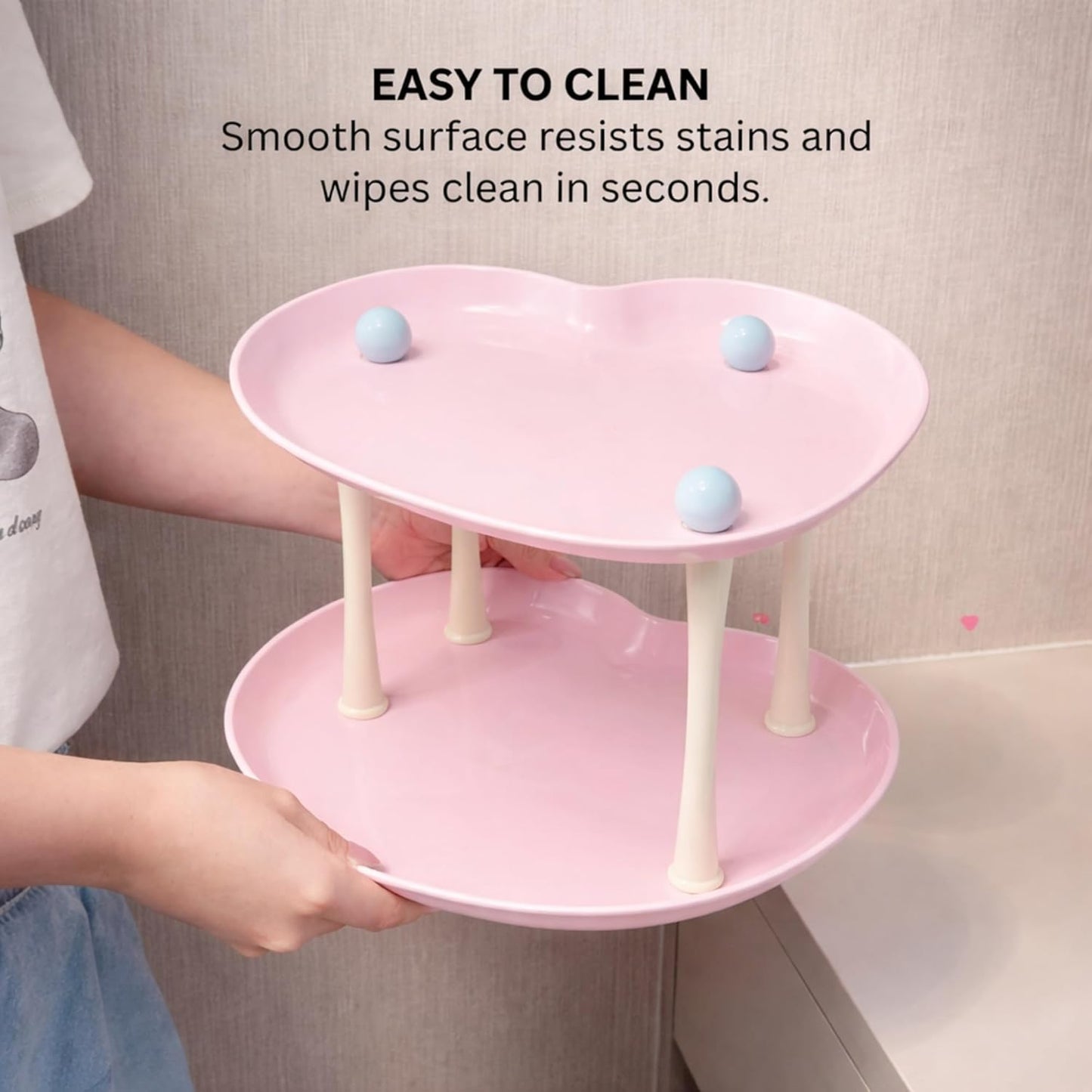 Multi-Purpose Heart-shaped 2 layer Baby Essentials Storage Stand - Blush Pink