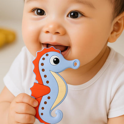 Silicone Cartoon Teether Seahorse (Sky-Blue)