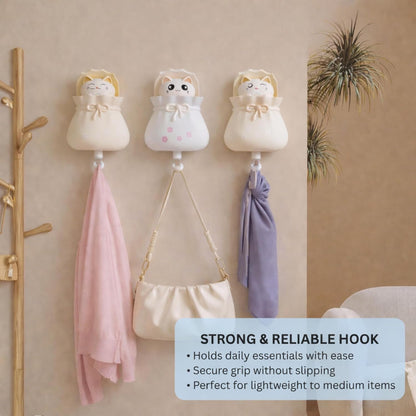 Adhesive Multipurpose Wall Hook for Towels, Bags & Clothes - White Teddy