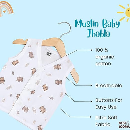 Sleeveless Jhabla With Button- Muslin - Bear Snuggle