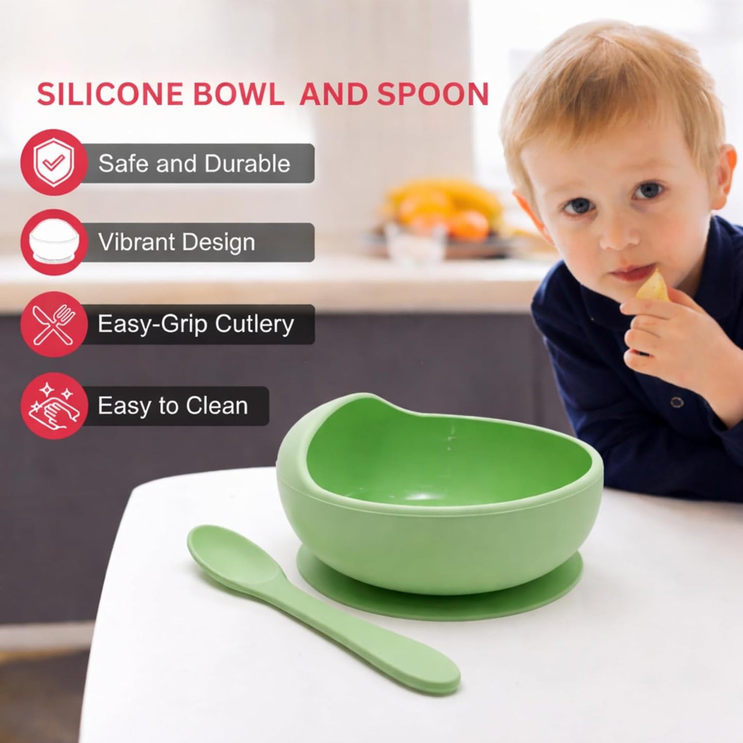 Silicone Suction Bowl & Spoon Set - Olive Mist
