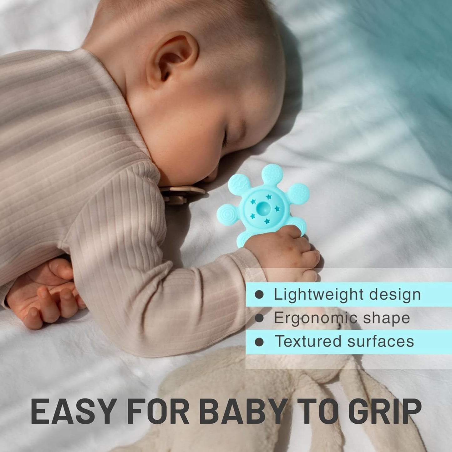 Silicone Flower Rattle Teether - Minty Aqua