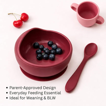 Silicone Suction Bowl & Spoon Set - Mulberry Red
