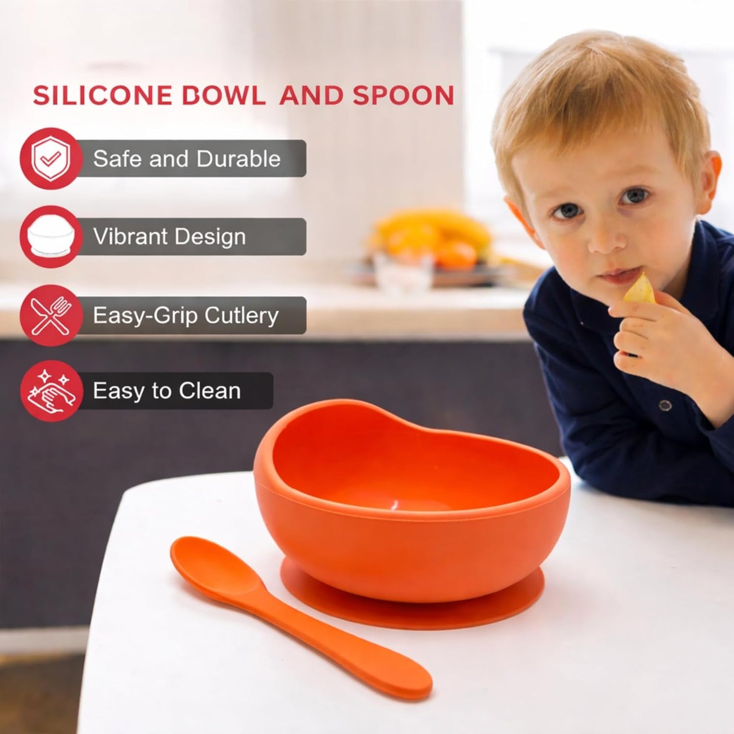 Silicone Suction Bowl & Spoon Set - Sunrise Orange