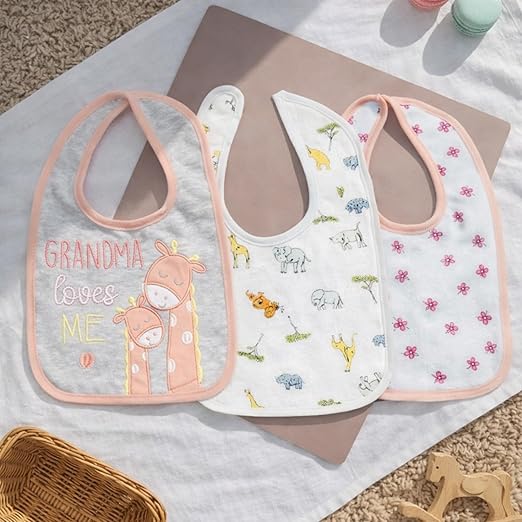 Cloth Feeding Bib Set of 3 - Grandma Loves Me