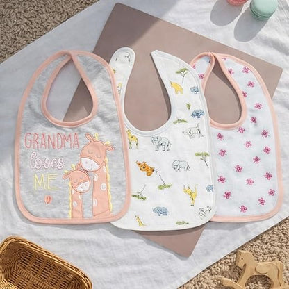 Cloth Feeding Bib Set of 3 - Grandma Loves Me