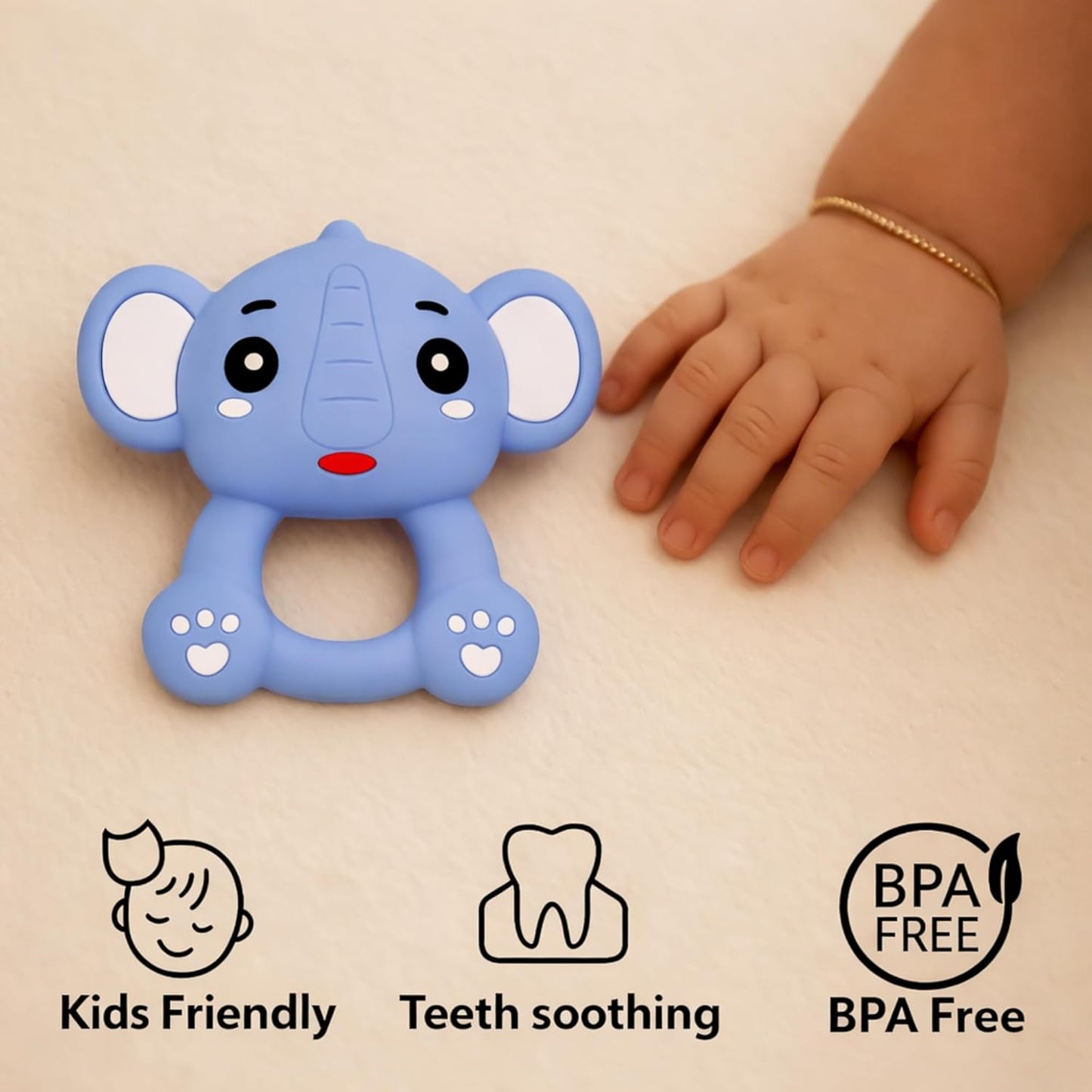 Silicone Cartoon Teether - Elephant  (Blue)