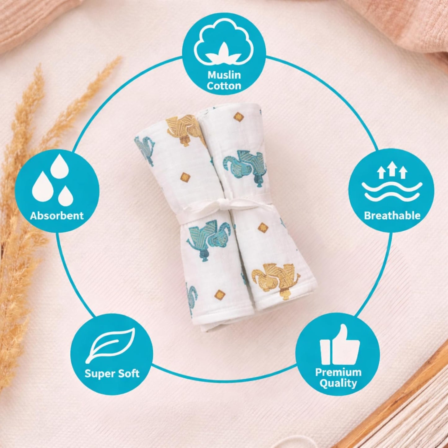 Organic Cotton Burp Cloth - Elephant Caravan