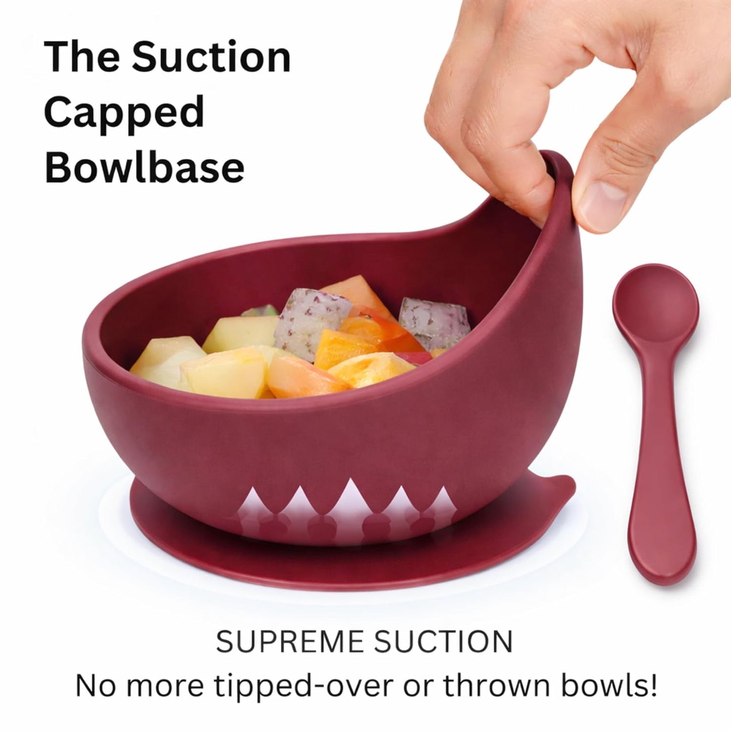 Silicone Suction Bowl & Spoon Set - Mulberry Red