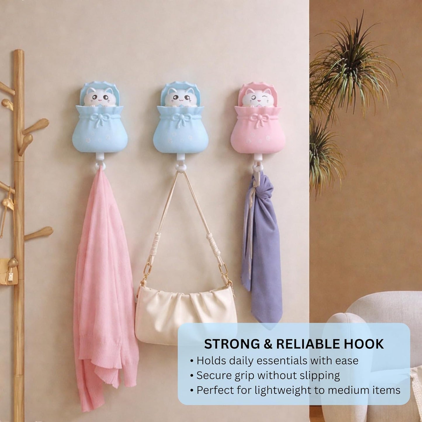 Adhesive Multipurpose Wall Hook for Towels, Bags & Clothes - Blue Teddy