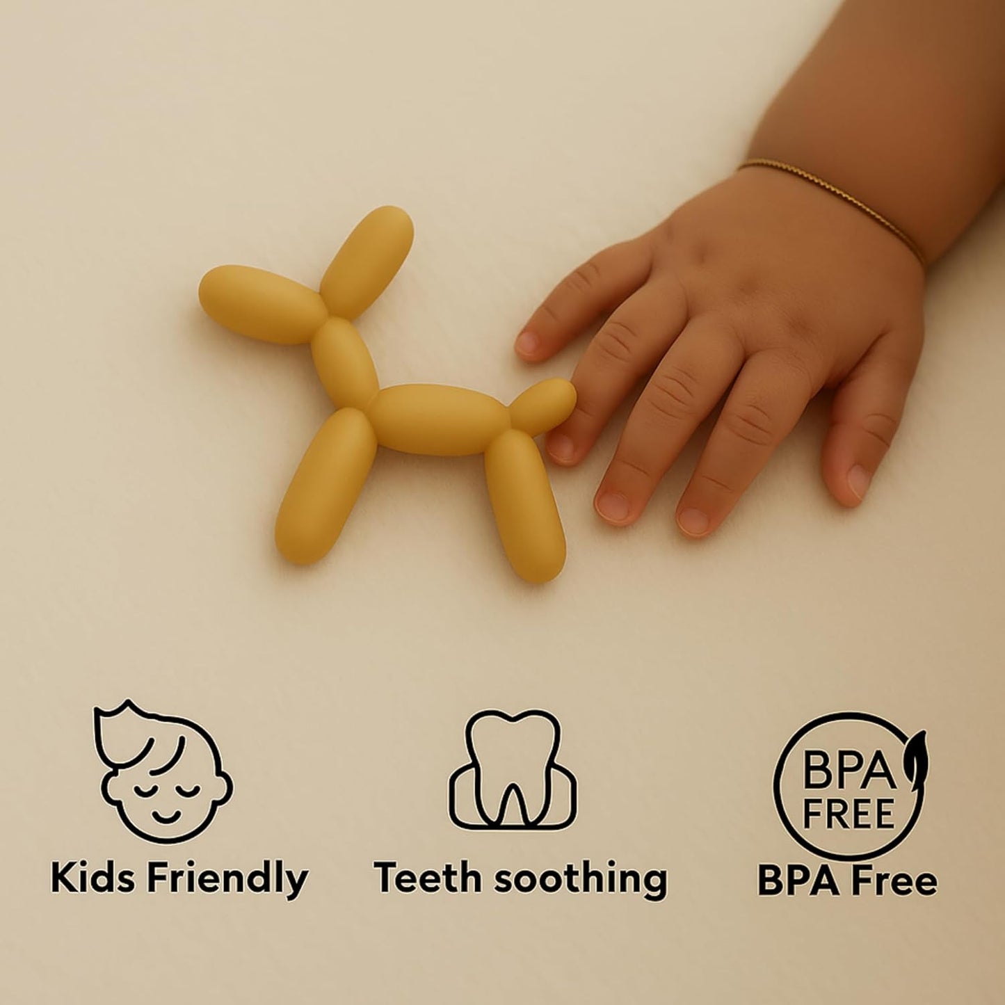 Premium Balloon Dog Shaped Silicone Teether (Brown)
