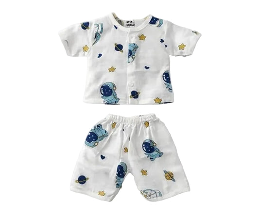 Half Sleeves Jhabla Set - Organic Cotton Muslin - Galaxy Woofs