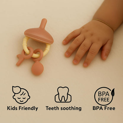 Premium Pacifier Silicone Teether with toy rings (Pink-white)