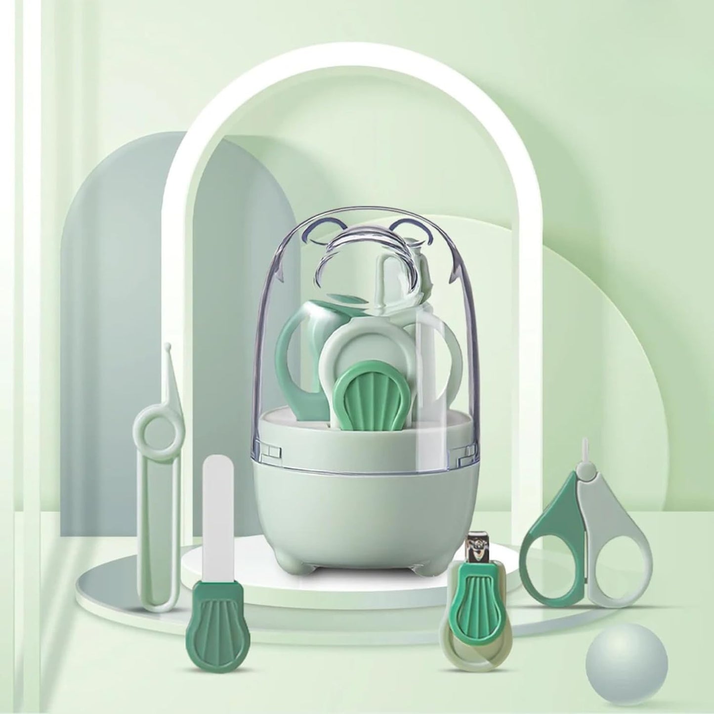 4-in-1 Bear Baby Grooming Kit with Scissors, Nail Filer, Tweezer & Clipper - Green