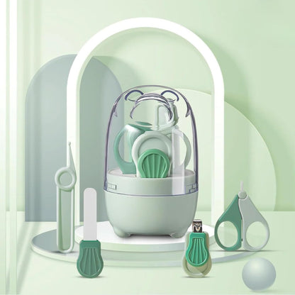 4-in-1 Bear Baby Grooming Kit with Scissors, Nail Filer, Tweezer & Clipper - Green