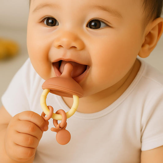 Premium Pacifier Silicone Teether with toy rings (Pink-white)