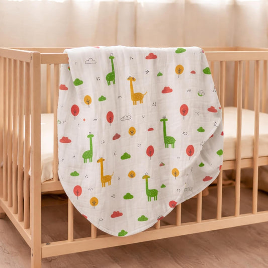 Organic Cotton Muslin Blanket - Giraffe Safari