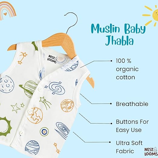 Sleeveless Jhabla With Button- Muslin - Galaxy Dreams