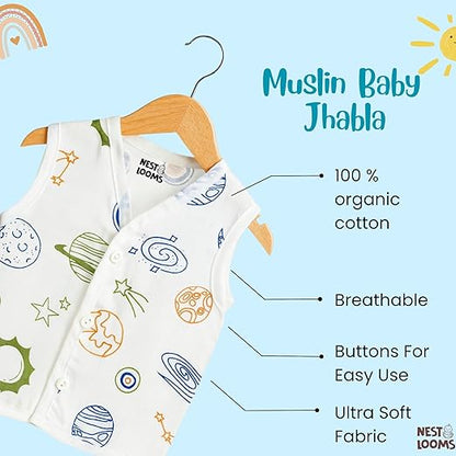 Sleeveless Jhabla With Button- Muslin - Galaxy Dreams