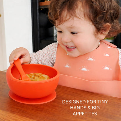 Silicone Suction Bowl & Spoon Set - Sunrise Orange