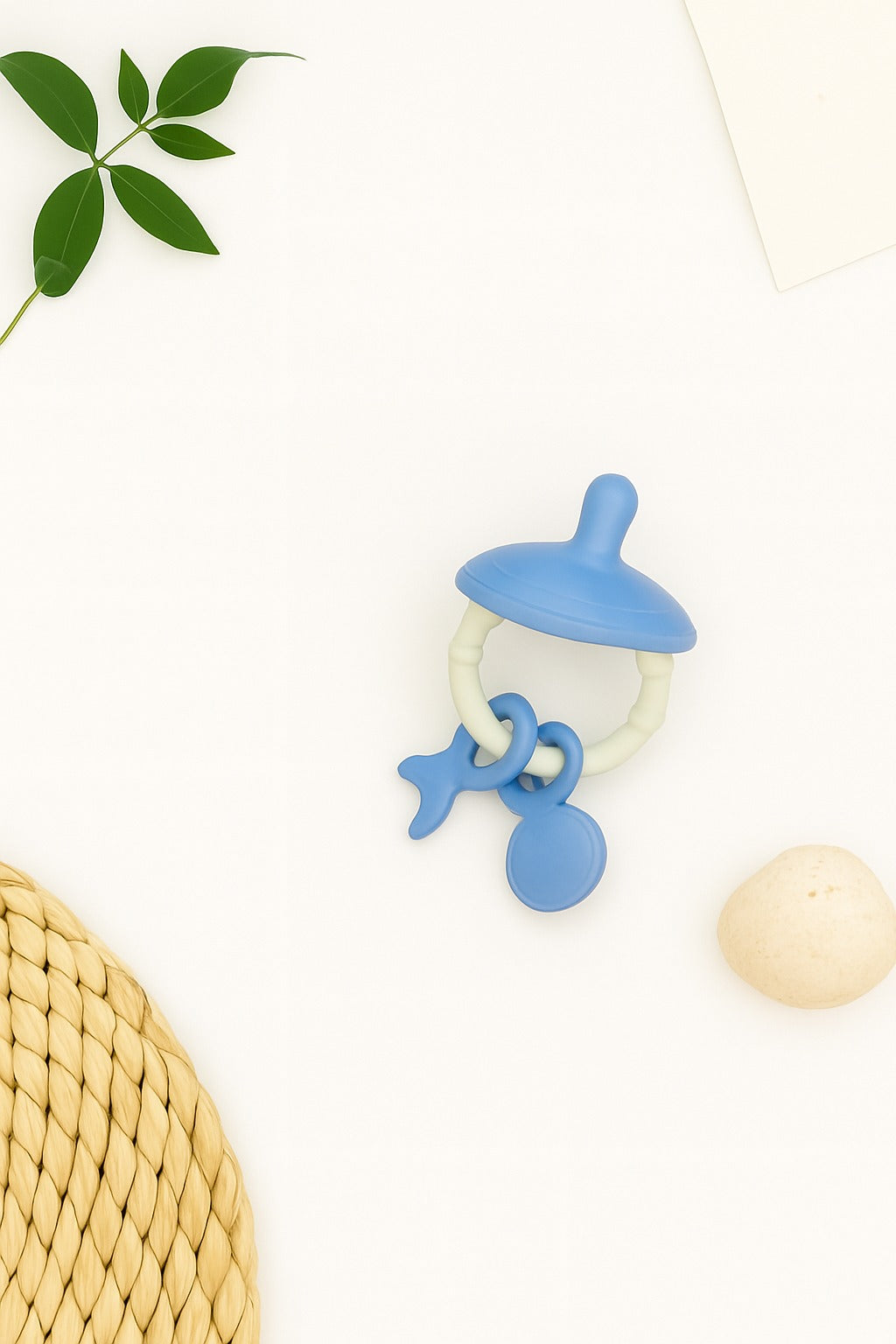 Premium Pacifier Silicone Teether with toy rings (Blue-white)