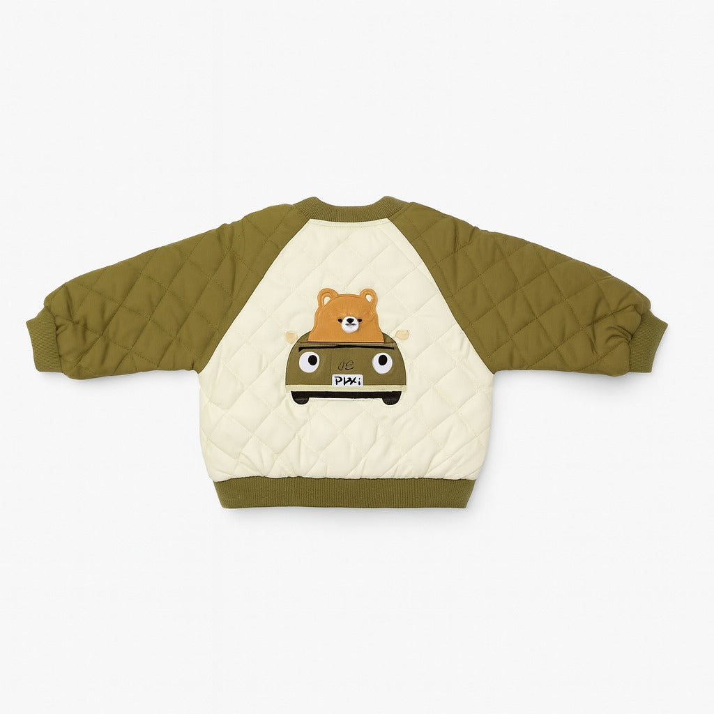 Baby Puffer Jacket With 2 Pockets - Olive Bear