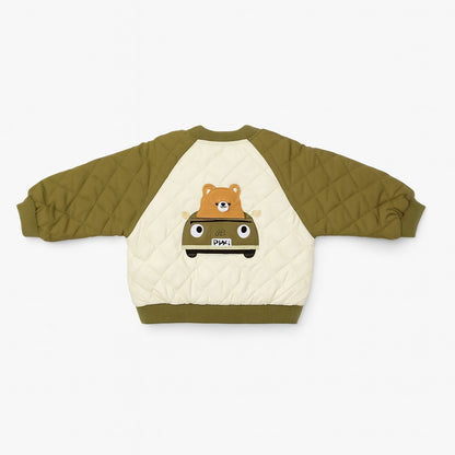Baby Puffer Jacket With 2 Pockets - Olive Bear