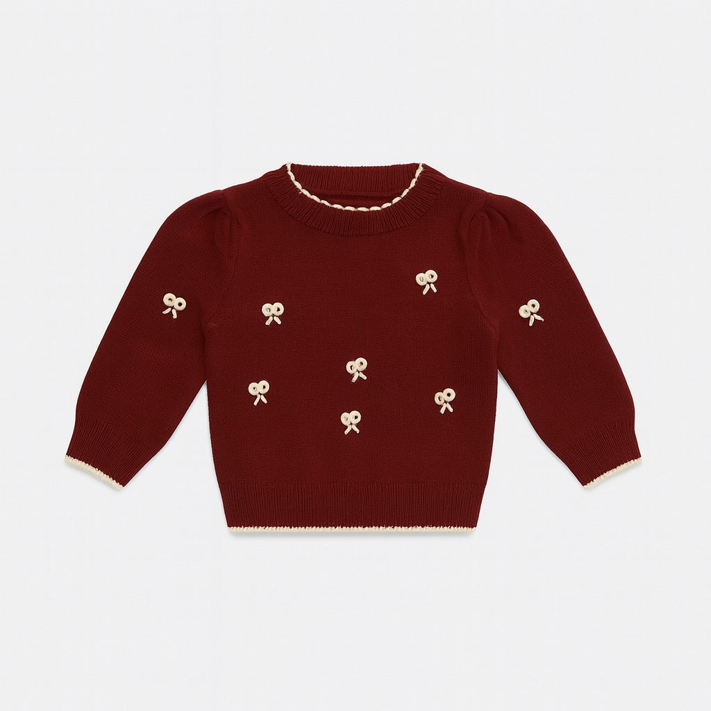 Knitted Top & Pant Co-ord Set - Cherry Mini Bow