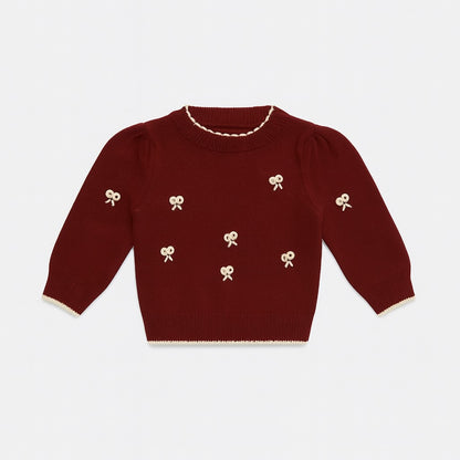 Knitted Top & Pant Co-ord Set - Cherry Mini Bow