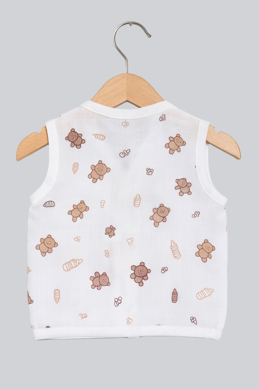 Sleeveless Jhabla With Button- Muslin - Bear Snuggle