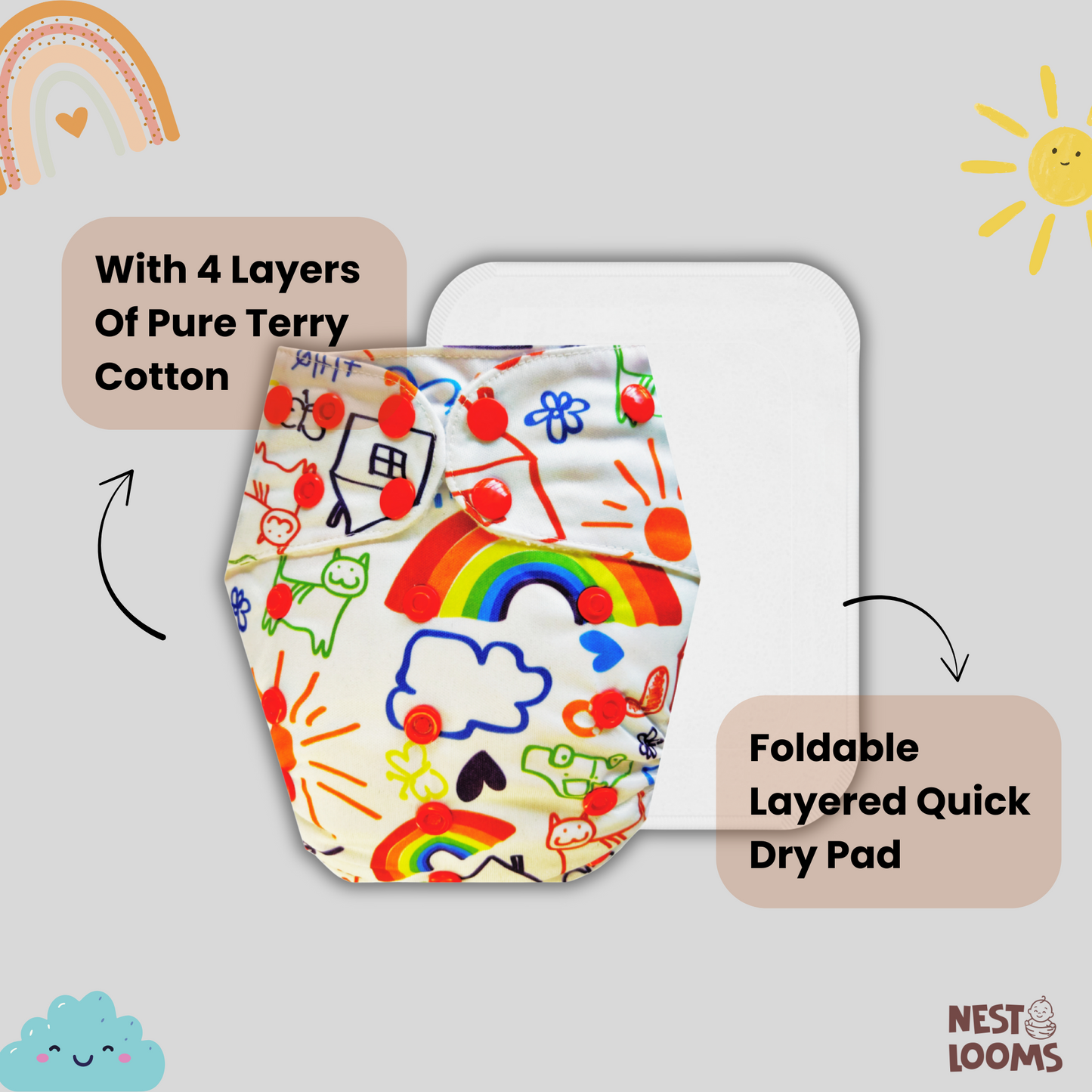Reusable Cloth Diaper - Doodle Dreams
