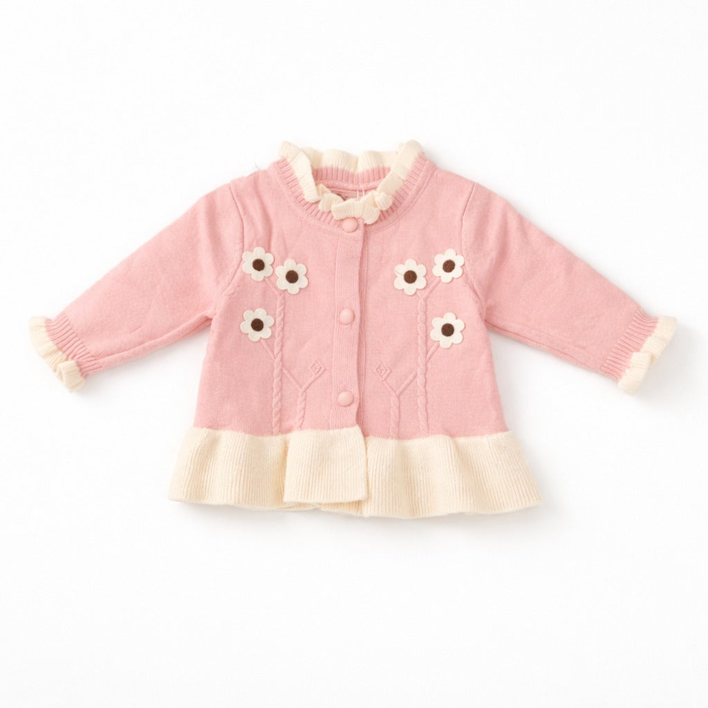 Knitted Sweater with Button - Blush Garden