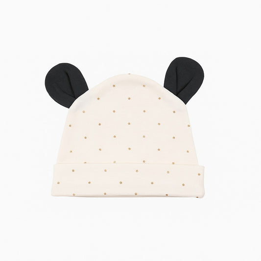 Beanie With Teddy Ears - Caramel Polka