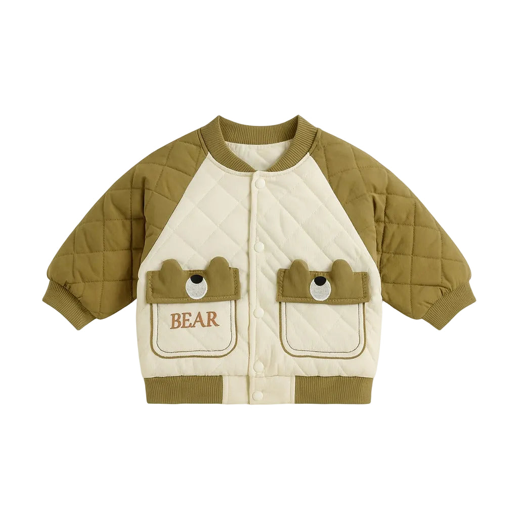 Baby Puffer Jacket With 2 Pockets - Olive Bear