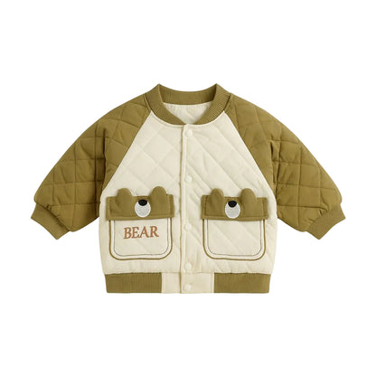 Baby Puffer Jacket With 2 Pockets - Olive Bear