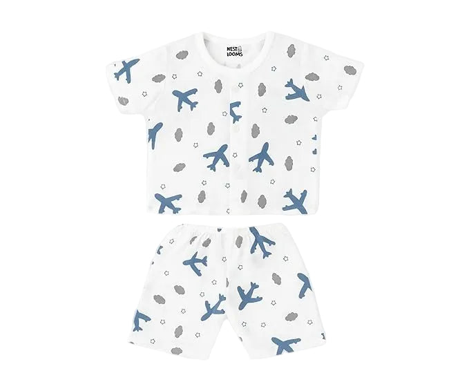 Half Sleeves Jhabla Set - Organic Cotton Muslin -  Aeroplane rides